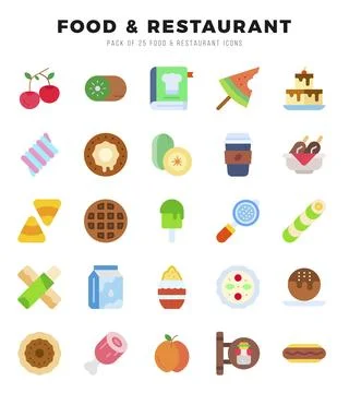 Food and Restaurant elements. Flat web icon set. Simple vector illustration. Stock Illustration