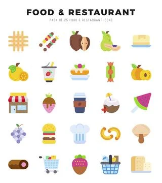Food and Restaurant elements. Flat web icon set. Simple vector illustration. Stock Illustration