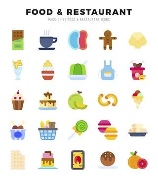 Food and Restaurant elements. Flat web icon set. Simple vector illustration. Illustrazione stock