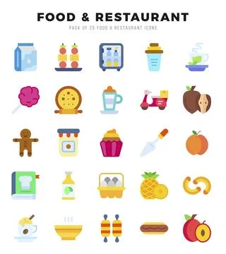 Food and Restaurant elements. Flat web icon set. Simple vector illustration. Stock Illustration