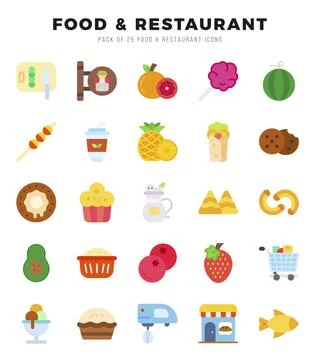 Food and Restaurant elements. Flat web icon set. Simple vector illustration. Stock Illustration