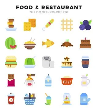 Food and Restaurant elements. Flat web icon set. Simple vector illustration. Illustrazione stock