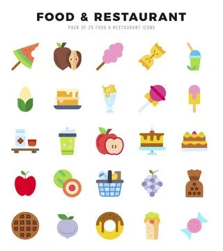 Food and Restaurant elements. Flat web icon set. Simple vector illustration. 스톡 일러스트