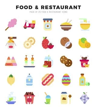 Food and Restaurant elements. Flat web icon set. Simple vector illustration. Stock Illustration