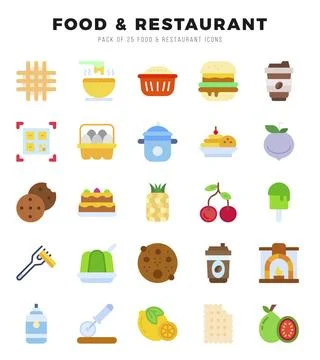 Food and Restaurant elements. Flat web icon set. Simple vector illustration. Stock Illustration