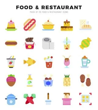 Food and Restaurant elements. Flat web icon set. Simple vector illustration. Stock Illustration