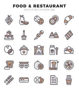 Food and Restaurant elements. Two Color web icon set. Simple vector illustr.. Illustrazione stock