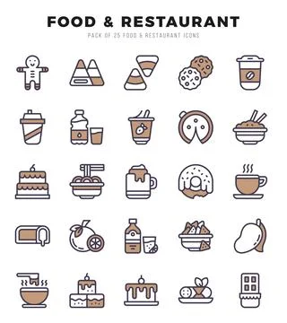Food and Restaurant elements. Two Color web icon set. Simple vector illustr.. Stock Illustration