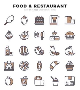 Food and Restaurant elements. Two Color web icon set. Simple vector illustr.. Illustrazione stock