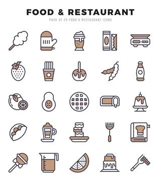 Food and Restaurant elements. Two Color web icon set. Simple vector illustr.. Stock Illustration
