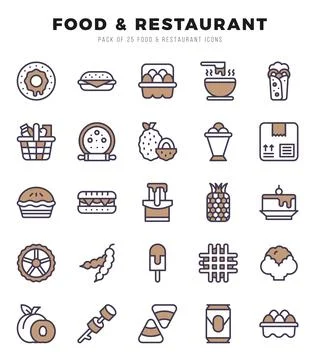 Food and Restaurant elements. Two Color web icon set. Simple vector illustr.. Stock Illustration