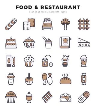 Food and Restaurant elements. Two Color web icon set. Simple vector illustr.. Illustrazione stock