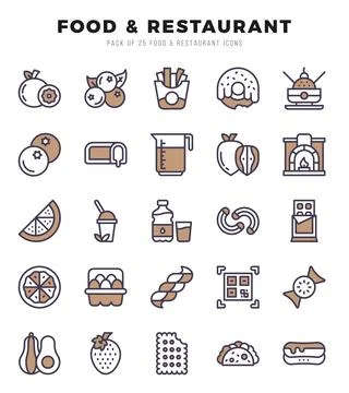 Food and Restaurant elements. Two Color web icon set. Simple vector illustr.. Stock Illustration