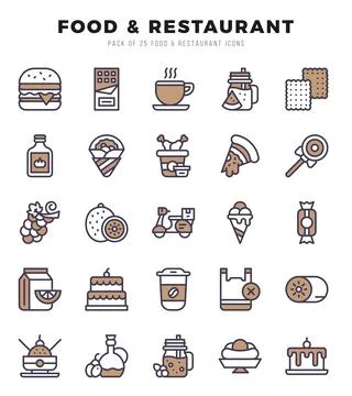 Food and Restaurant elements. Two Color web icon set. Simple vector illustr.. Stock Illustration