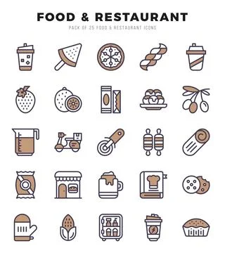Food and Restaurant elements. Two Color web icon set. Simple vector illustr.. イラスト素材