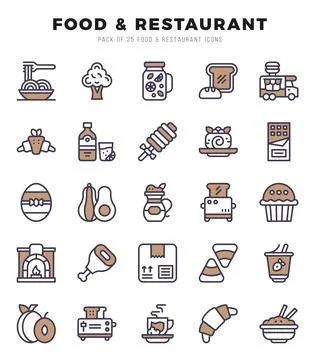 Food and Restaurant elements. Two Color web icon set. Simple vector illustr.. Stock Illustration