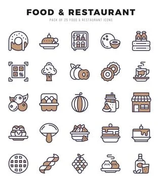 Food and Restaurant elements. Two Color web icon set. Simple vector illustr.. Stock Illustration