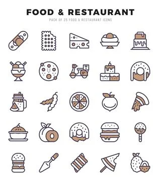 Food and Restaurant elements. Two Color web icon set. Simple vector illustr.. Stock Illustration