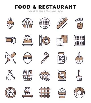 Food and Restaurant elements. Two Color web icon set. Simple vector illustr.. 스톡 일러스트