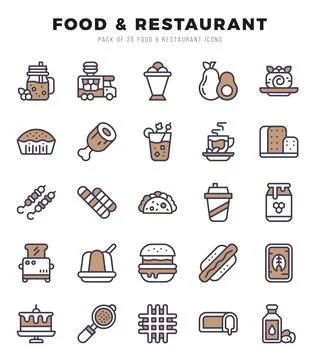 Food and Restaurant elements. Two Color web icon set. Simple vector illustr.. Stock Illustration