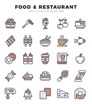 Food and Restaurant elements. Two Color web icon set. Simple vector illustr.. Stock Illustration