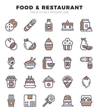 Food and Restaurant elements. Two Color web icon set. Simple vector illustr.. Stock Illustration