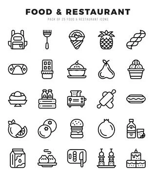 Food and Restaurant Icon Bundle 25 Icons for Websites and Apps Illustrazione stock