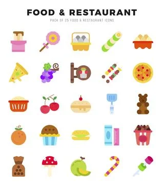 Food and Restaurant Icon Bundle 25 Icons for Websites and Apps Stock Illustration
