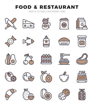 Food and Restaurant Icon Bundle 25 Icons for Websites and Apps Stock Illustration