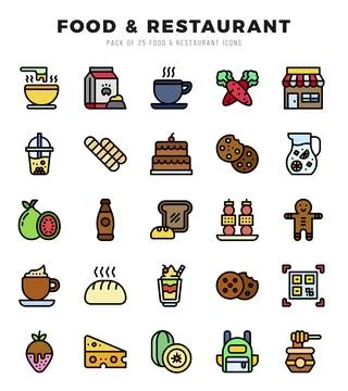 Food and Restaurant Icon Bundle 25 Icons for Websites and Apps Ilustración de archivo