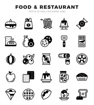 Food and Restaurant Icon Bundle 25 Icons for Websites and Apps Stock Illustration