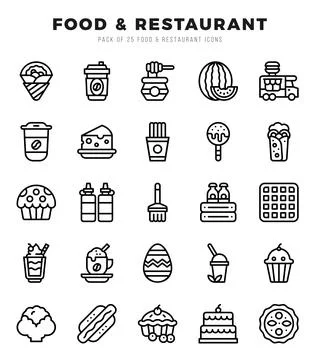 Food and Restaurant Icon Bundle 25 Icons for Websites and Apps Illustrazione stock