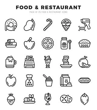 Food and Restaurant Icon Bundle 25 Icons for Websites and Apps Illustrazione stock