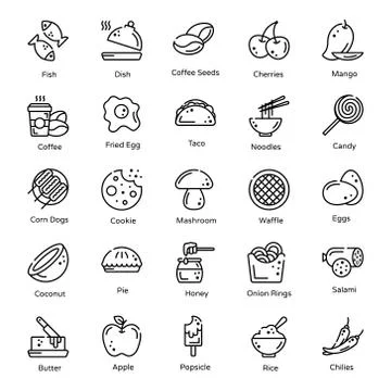 Food and Snacks In Line Design Stock Illustration