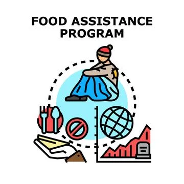 Food assistance program aiding vulnerable people global poverty Stock Illustration