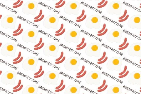 Food background. Breakfast time: fried eggs and sausages Stock Illustration