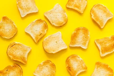 Food background layout with toast bread, top view Stock Photos