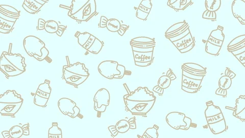 Food background showcasing coffee, candy, milk, and ice cream. Ideal for food bl Stock Footage 324625097
