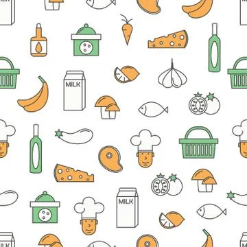 Food background vector flat line art seamless pattern Stock Illustration
