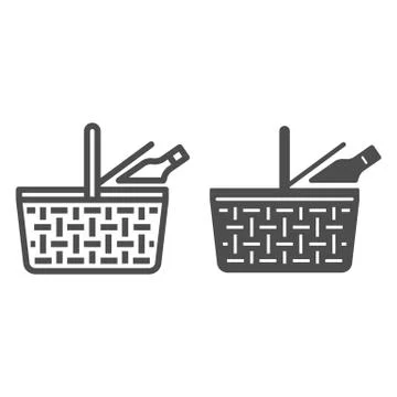 Food basket line and solid icon, picnic concept, picnic basket sign on white Illustration