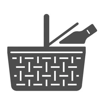 Food basket solid icon, picnic concept, picnic basket sign on white background 스톡 일러스트