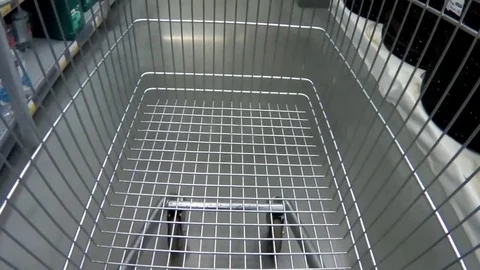 Food baskets to push in the store Stock Footage 69813510