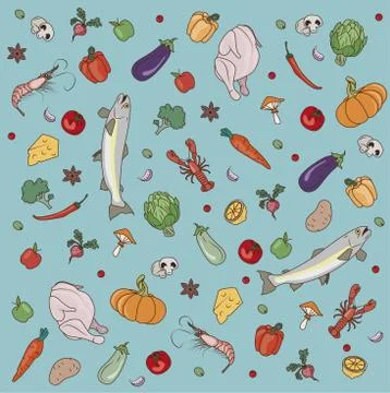 Food on a blue background Stock Illustration