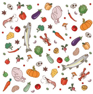 Food on a blue background Stock Illustration