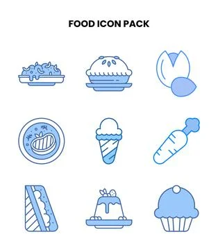 Food Blue Bundle Icons Pack Stock Illustration
