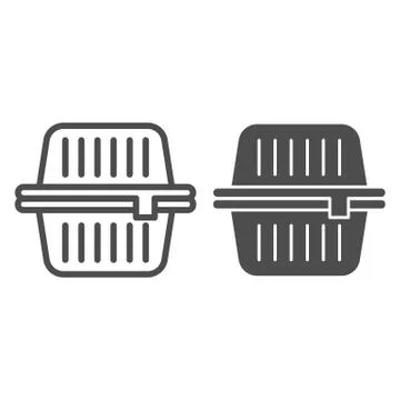 Food box line and solid icon. Kitchenware preserving container, meal tank 스톡 일러스트