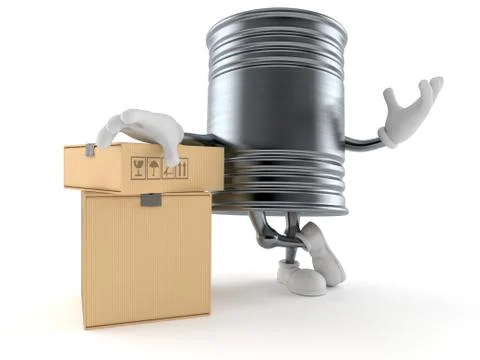 Food can character with stack of boxes 스톡 일러스트