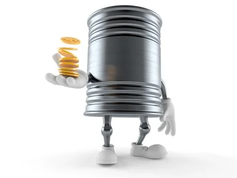 Food can character with stack of coins Stock Illustration