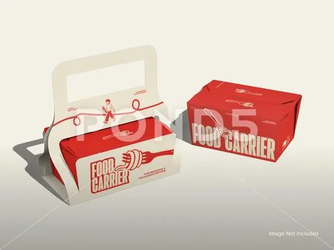 Food Carrier Packaging Mockup with Handle and Box PSD Template