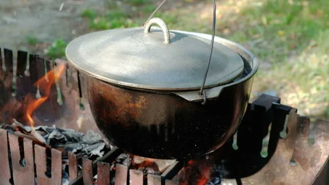 Food In A Cauldron On A Fire. 스톡 동영상 94547266